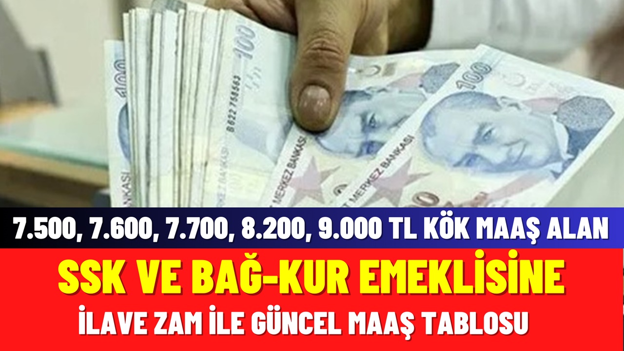 7.500, 7.600, 7.700, 8.200, 9.000 TL KÖK MAAŞ alan SSK ve Bağ-Kur Emeklilerine Yeni İlave Zam! İşte Güncel Maaşlar