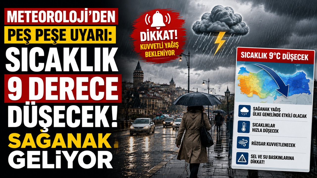 Meteoroloji’den peş peşe uyarı: Sıcaklık 9 derece düşecek, sağanak geliyor