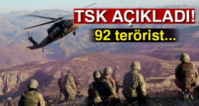 TSK: 'Bir haftada 92 terörist etkisiz hale getirildi'