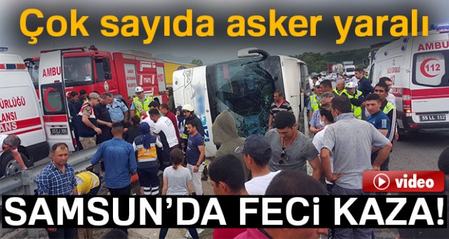 Samsun'da acemi erleri taşıyan otobüs devrildi