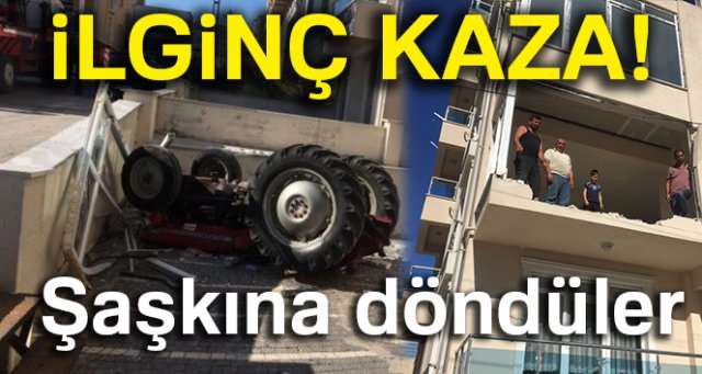 3’üncü kattan aşağı traktör düştü