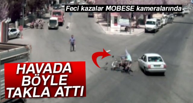 Motosiklet sürücüsü havada böyle takla attı