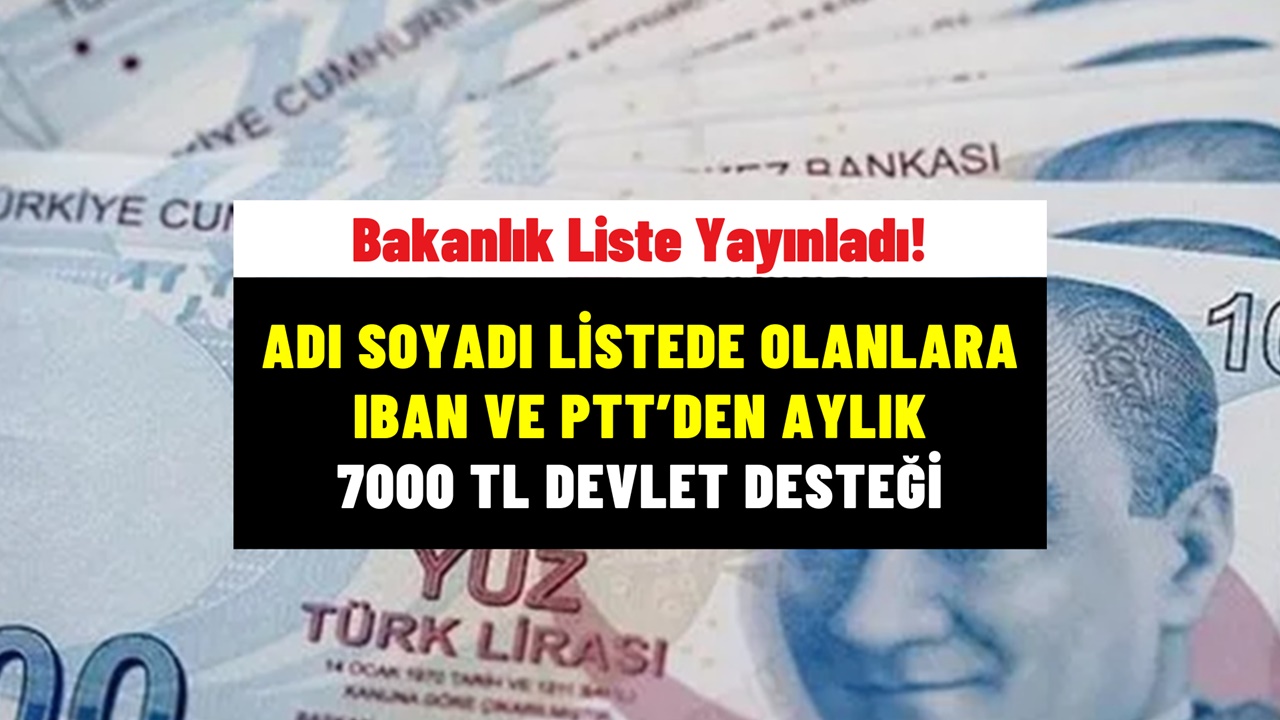 Bakanlık Liste Yayınladı! Adı Soyadı Listede Olanlara IBAN'dan ve PTT'den Aylık 7000 TL Devlet Desteği